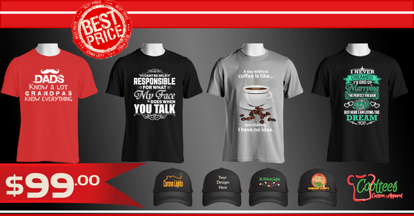 Four CUSTOM Shirts and Hats for $99~! (4X4 Deal)